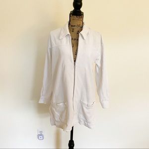 White 100% Cotton Ribbed Full Zip Cardigan with front pockets